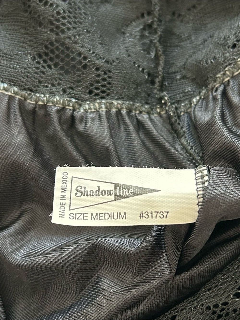 Vintage Shadowline Long Nightgown Lace Bodice Empire Nylon Intimate Size M Black - Picture 8 of 9